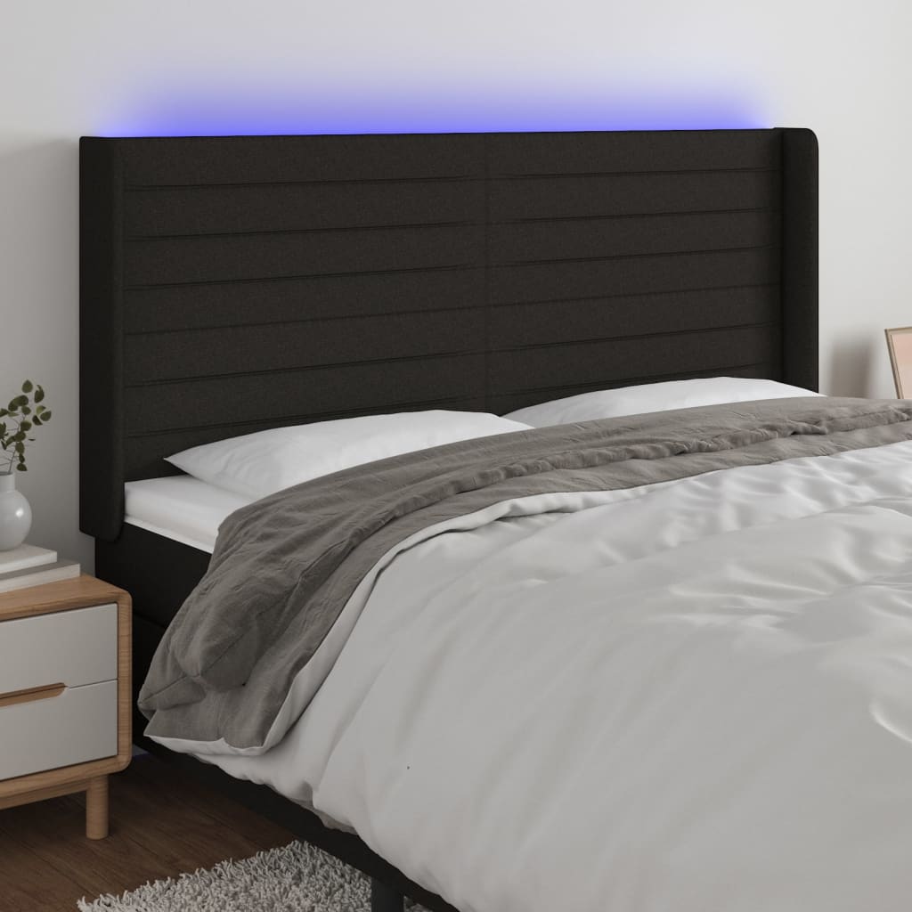 Hoofdbord LED 163x16x118/128 cm stof zwart – afbeelding 1