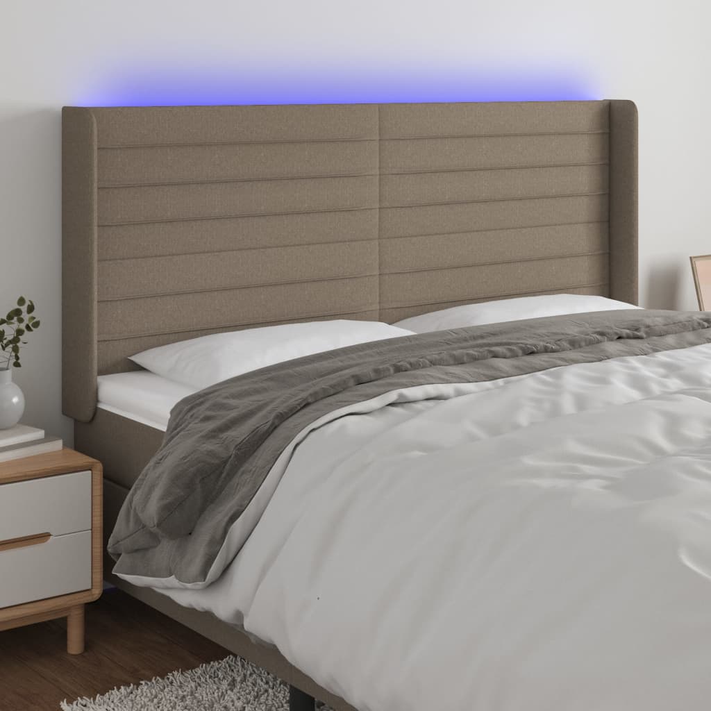 Hoofdbord LED 163x16x118/128 cm stof taupe – afbeelding 1