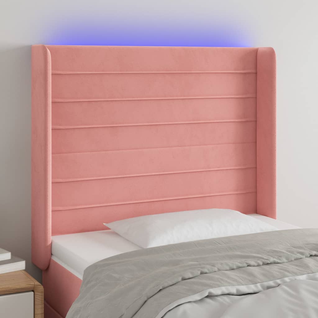 Hoofdbord LED 83x16x118/128 cm fluweel roze – afbeelding 1