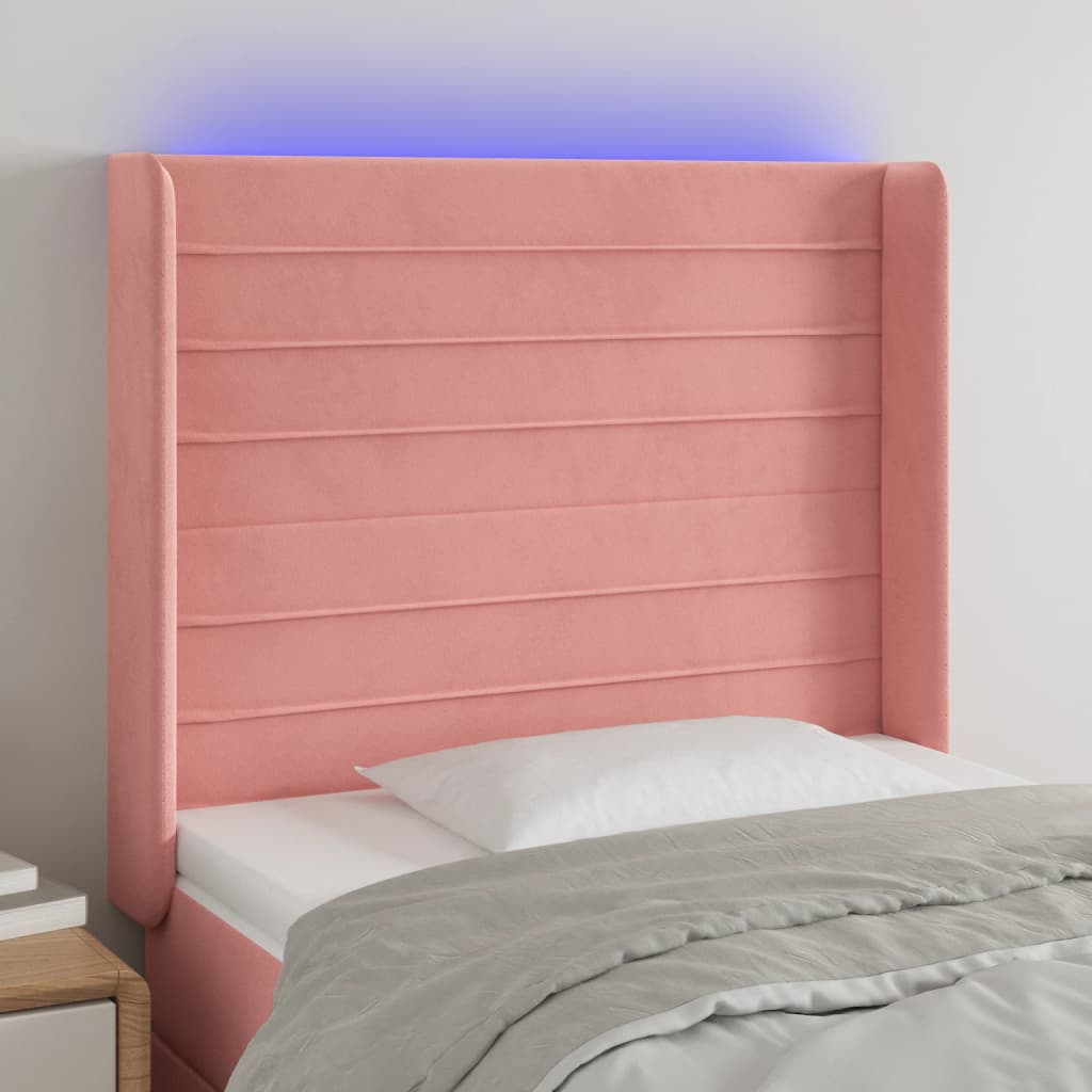 Hoofdbord LED 93x16x118/128 cm fluweel roze – afbeelding 1