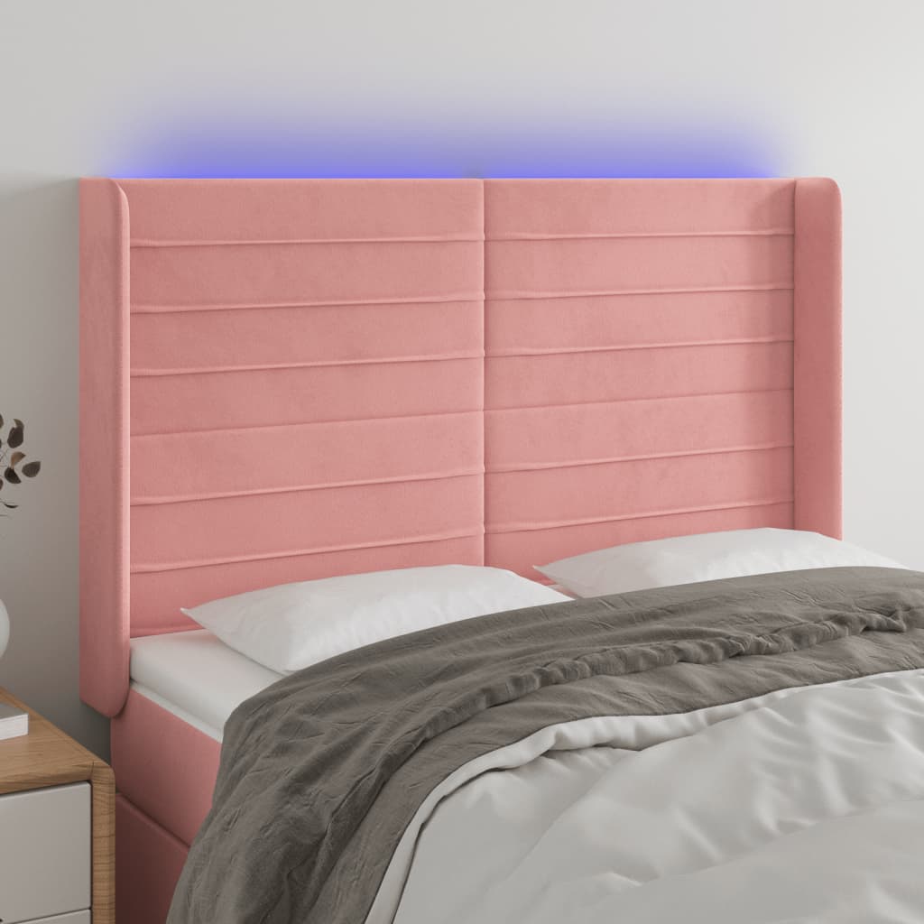 Hoofdbord LED 147x16x118/128 cm fluweel roze – afbeelding 1