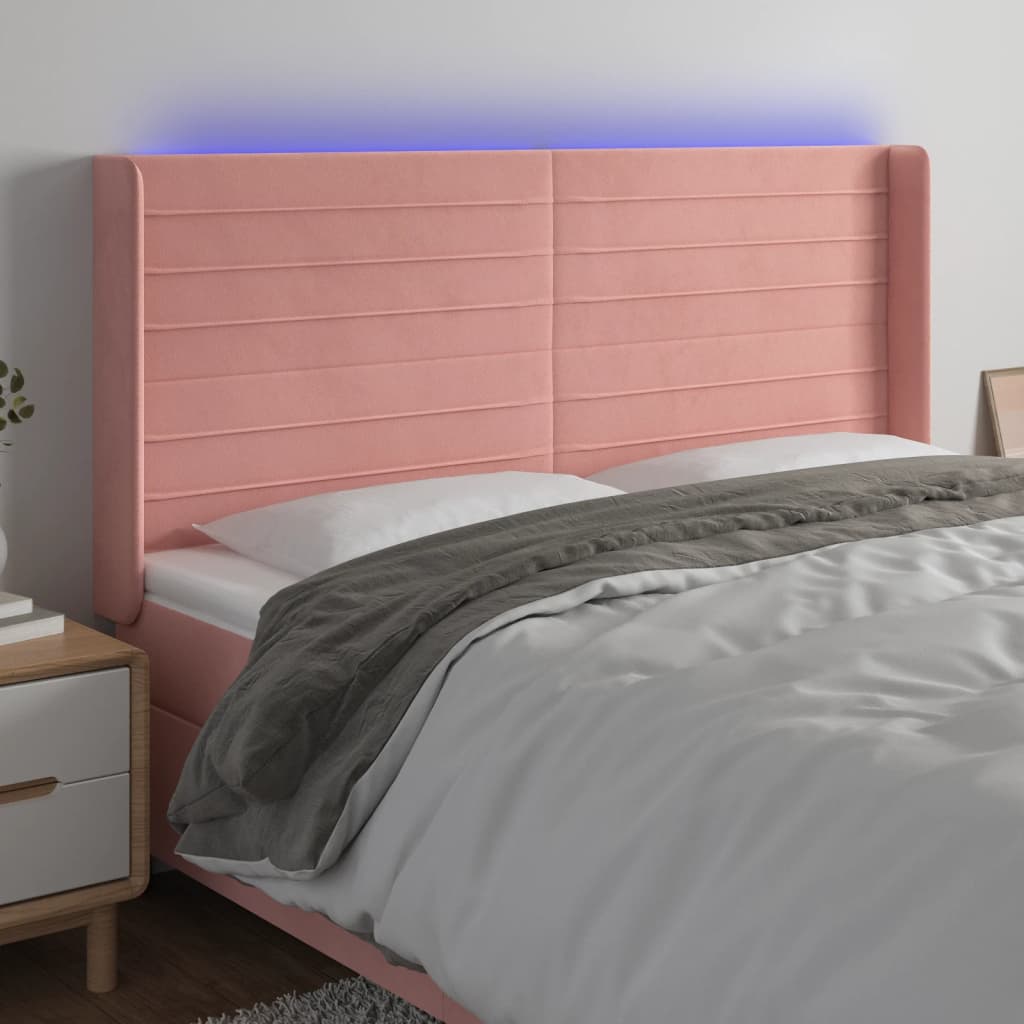 Hoofdbord LED 183x16x118/128 cm fluweel roze – afbeelding 1
