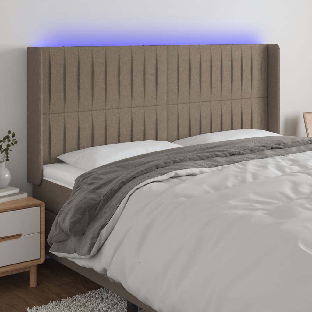 Hoofdbord LED 183x16x118/128 cm stof taupe – afbeelding 1