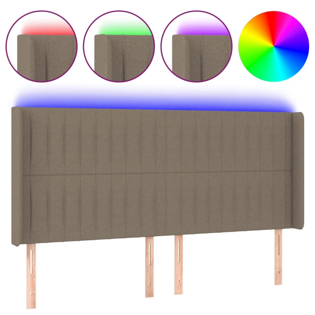 Hoofdbord LED 183x16x118/128 cm stof taupe – afbeelding 2