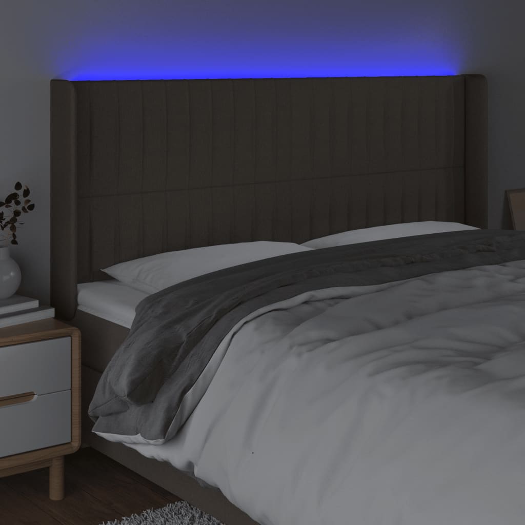 Hoofdbord LED 183x16x118/128 cm stof taupe – afbeelding 4