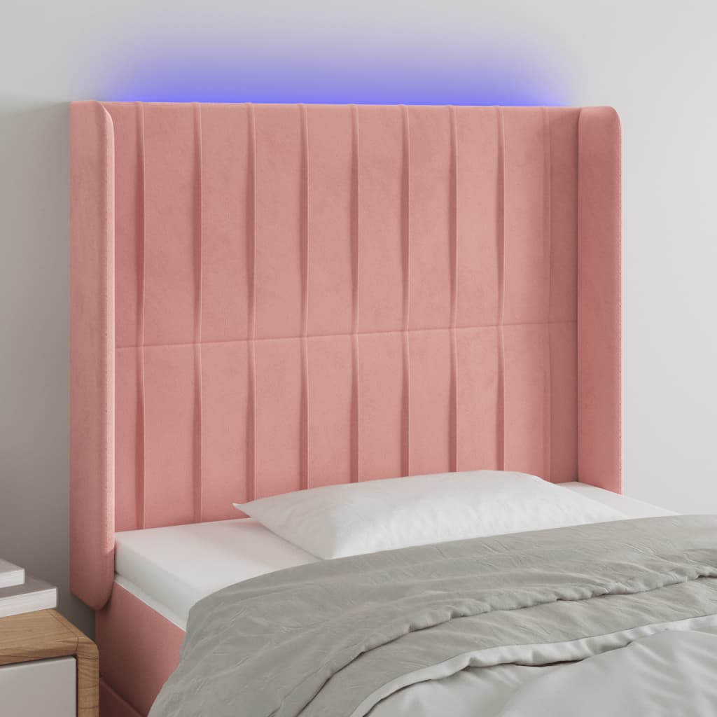 Hoofdbord LED 83x16x118/128 cm fluweel roze – afbeelding 1