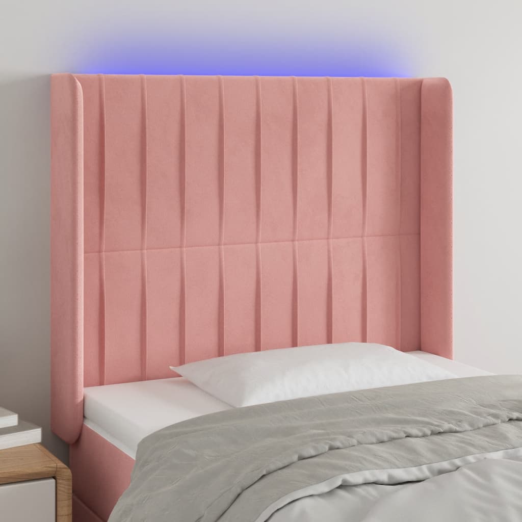 Hoofdbord LED 103x16x118/128 cm fluweel roze – afbeelding 1