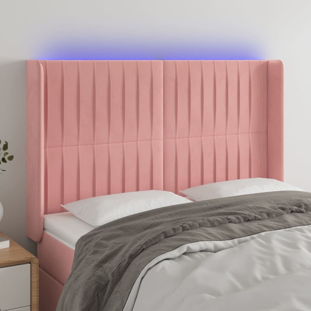 Hoofdbord LED 147x16x118/128 cm fluweel roze – afbeelding 1