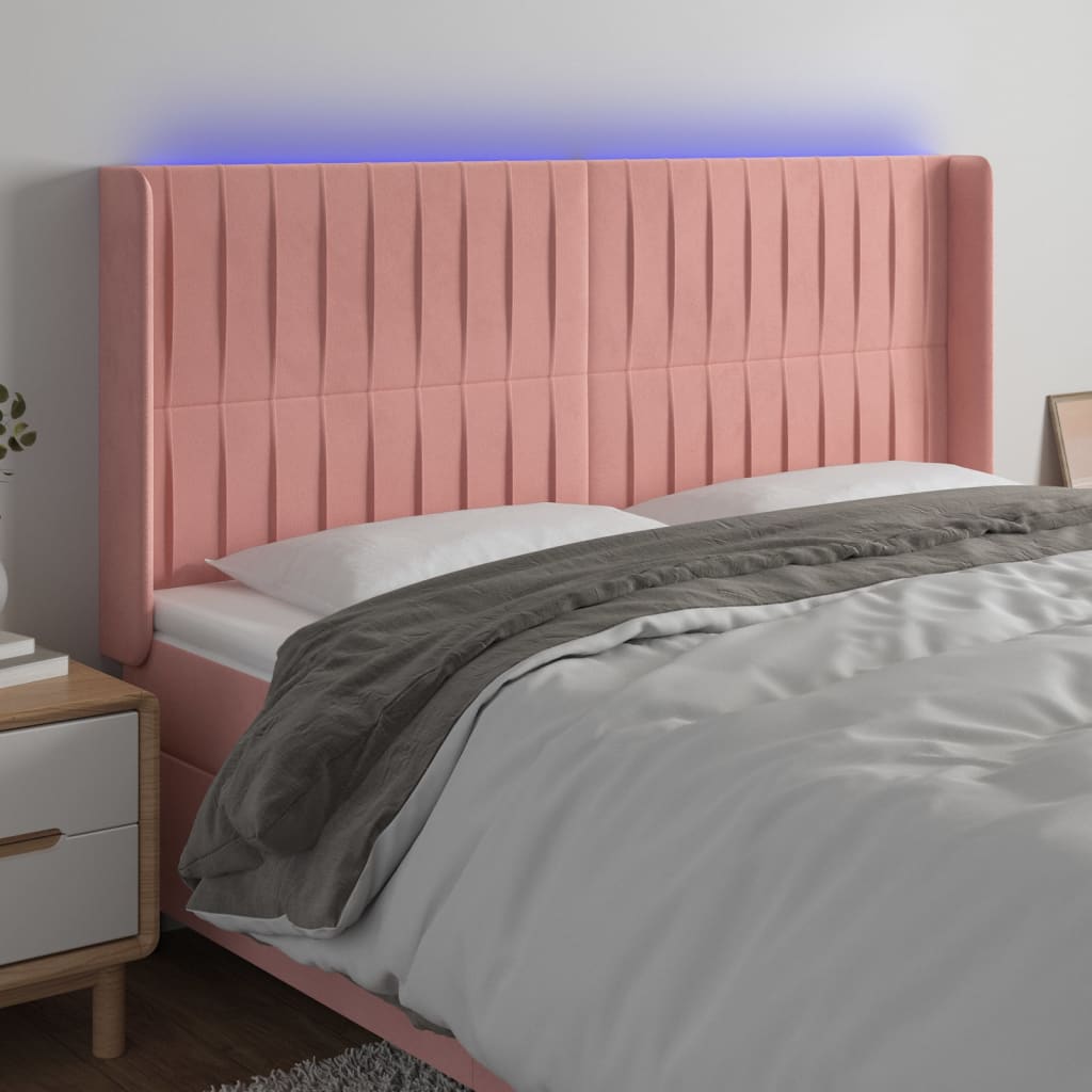 Hoofdbord LED 163x16x118/128 cm fluweel roze – afbeelding 1