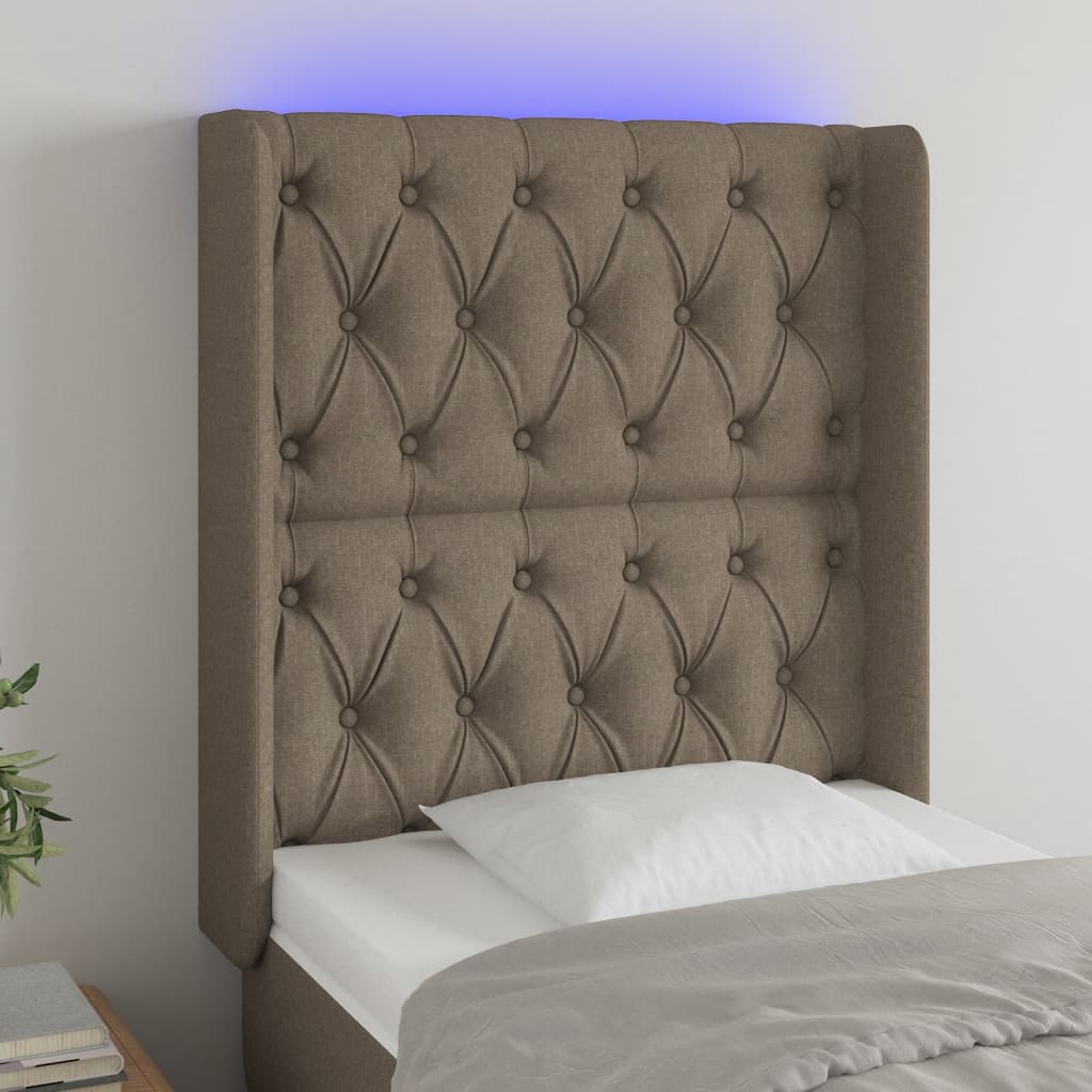 Hoofdbord LED 83x16x118/128 cm stof taupe – afbeelding 1