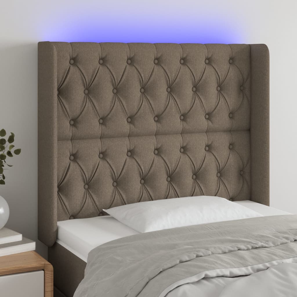 Hoofdbord LED 93x16x118/128 cm stof taupe – afbeelding 1