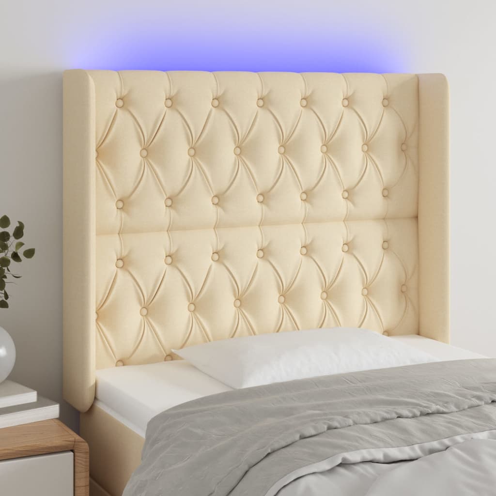 Hoofdbord LED 103x16x118/128 cm stof crèmekleurig – afbeelding 1