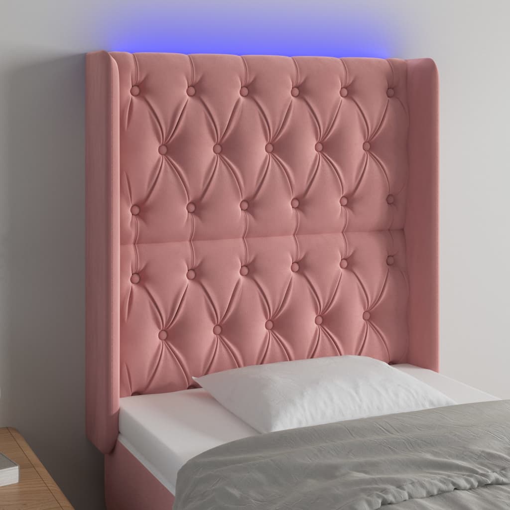 Hoofdbord LED 83x16x118/128 cm fluweel roze – afbeelding 1