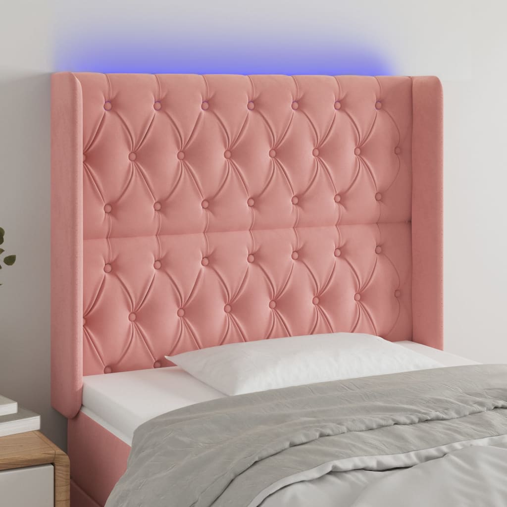 Hoofdbord LED 93x16x118/128 cm fluweel roze – afbeelding 1