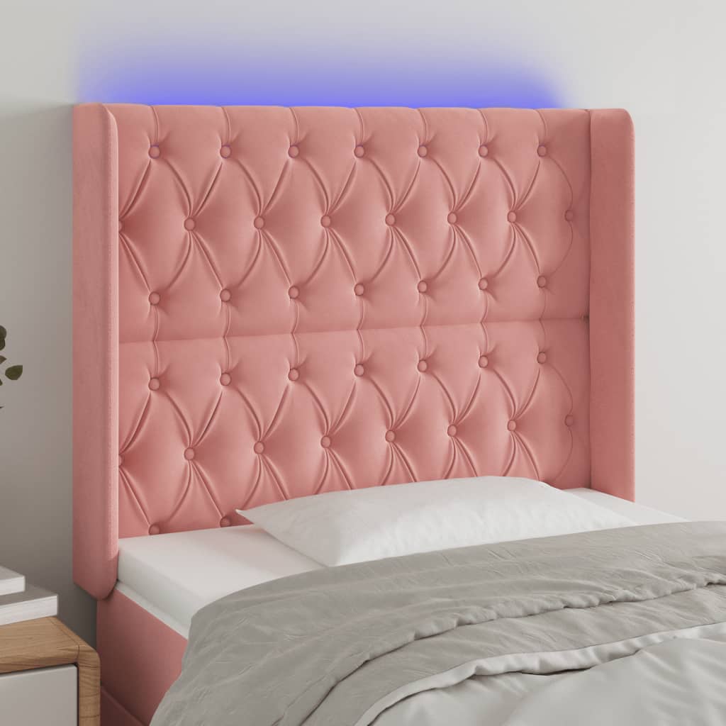 Hoofdbord LED 103x16x118/128 cm fluweel roze – afbeelding 1