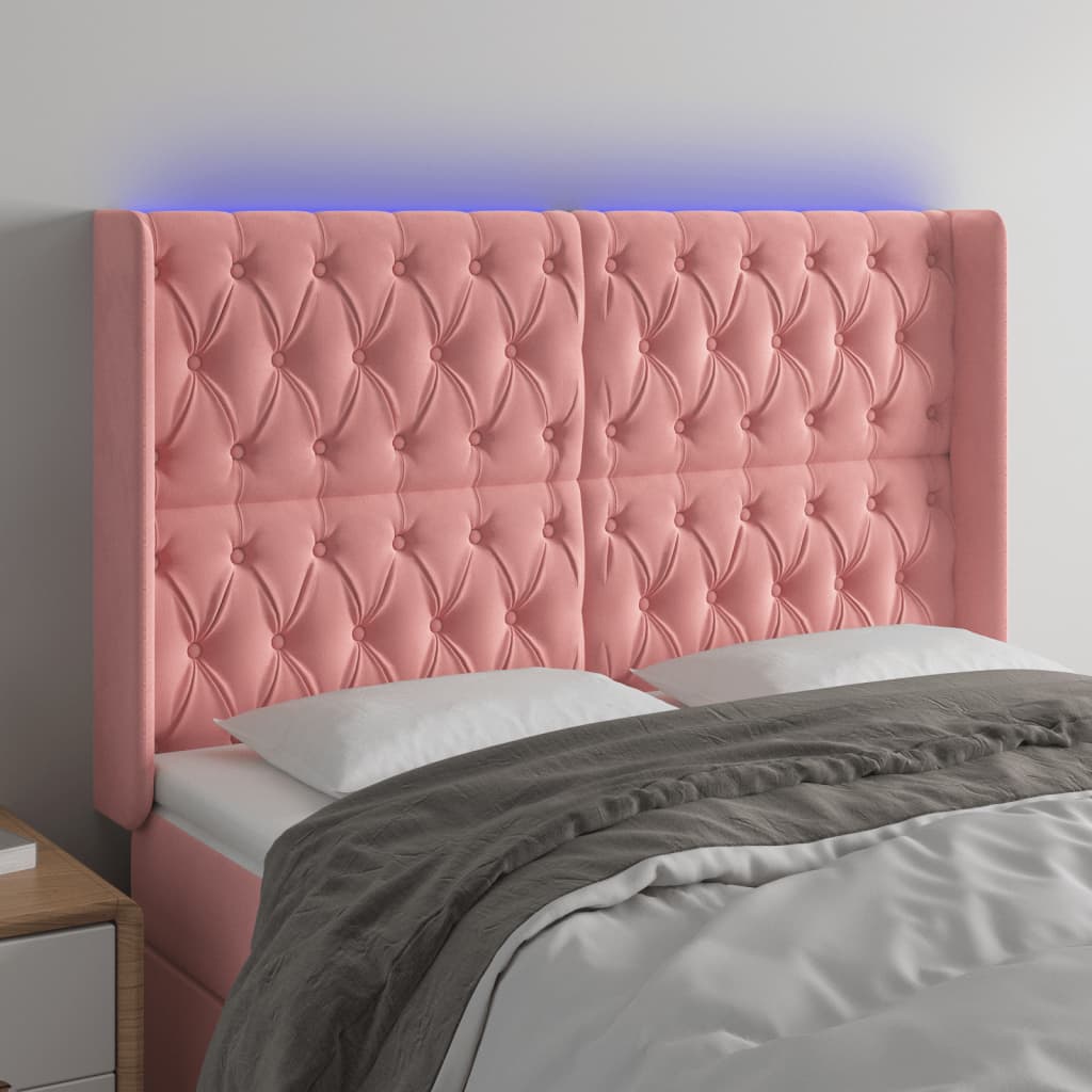 Hoofdbord LED 147x16x118/128 cm fluweel roze – afbeelding 1