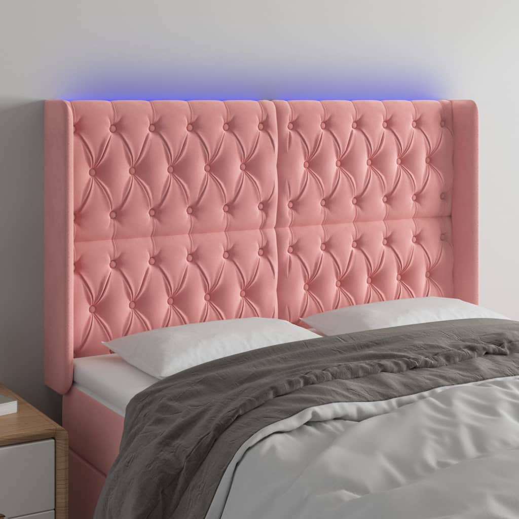 Hoofdbord LED 163x16x118/128 cm fluweel roze