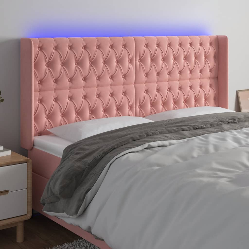 Hoofdbord LED 203x16x118/128 cm fluweel roze – afbeelding 1