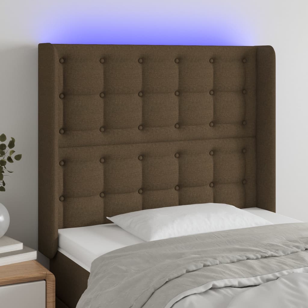 Hoofdbord LED 93x16x118/128 cm stof donkerbruin