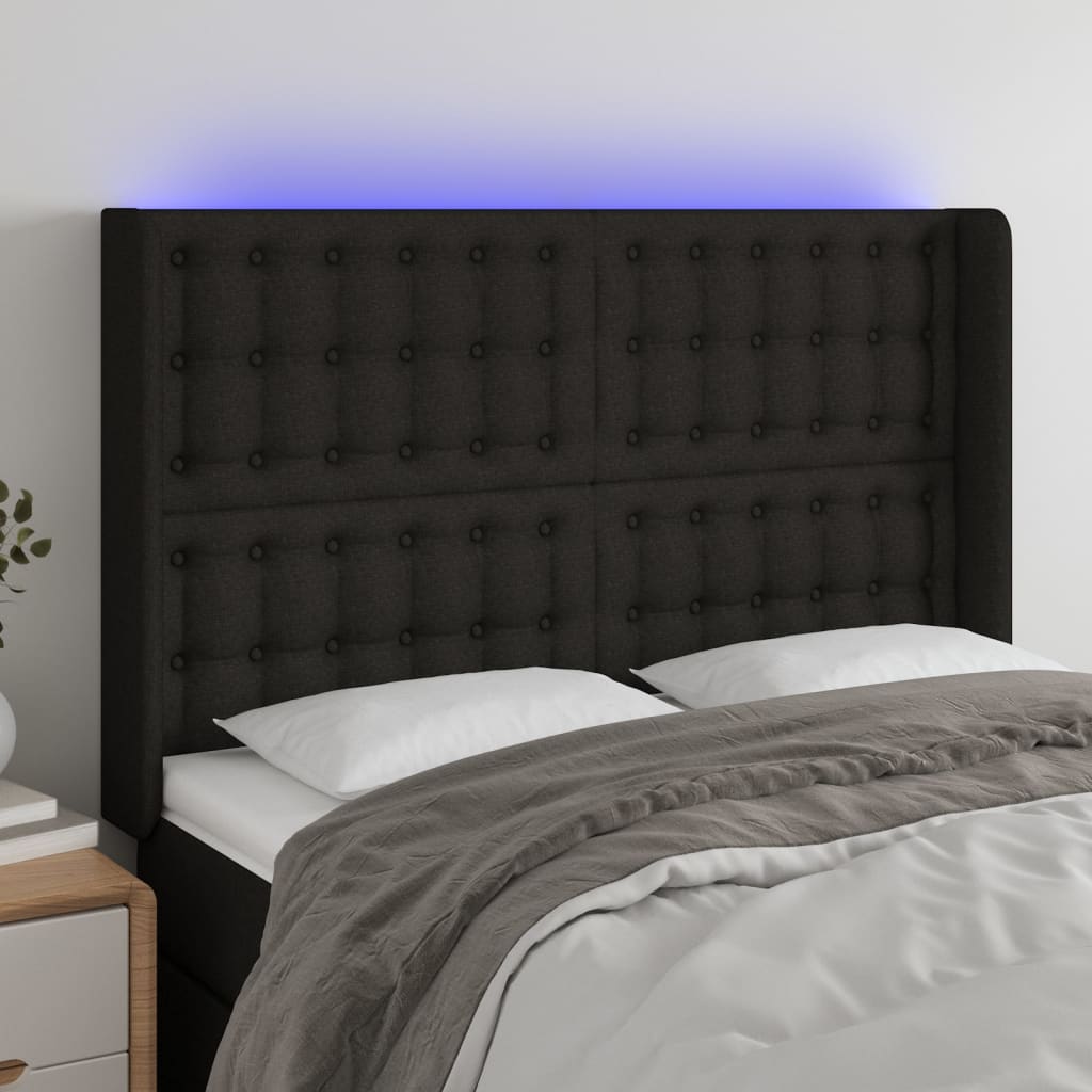 Hoofdbord LED 147x16x118/128 cm stof zwart