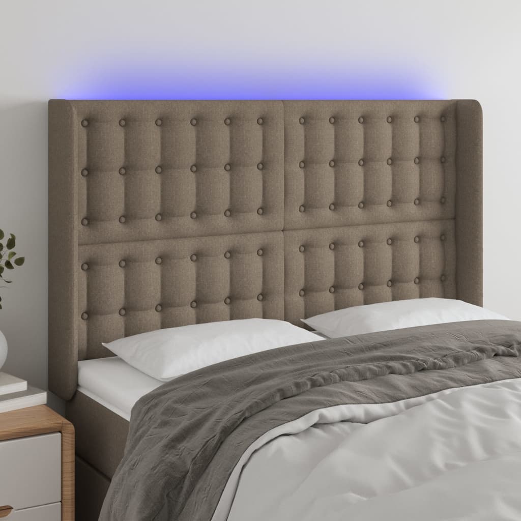Hoofdbord LED 147x16x118/128 cm stof taupe – afbeelding 1