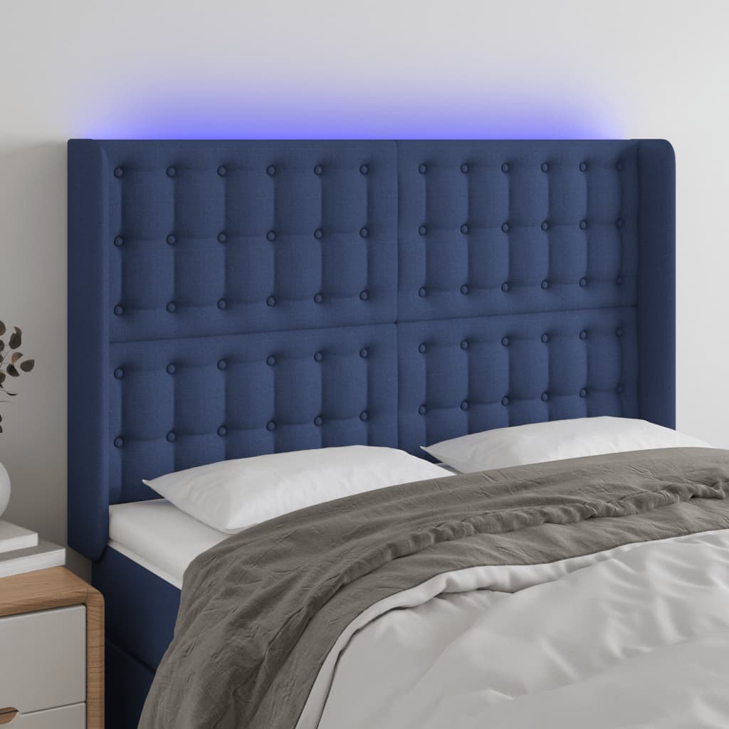 Hoofdbord LED 147x16x118/128 cm stof blauw – afbeelding 1