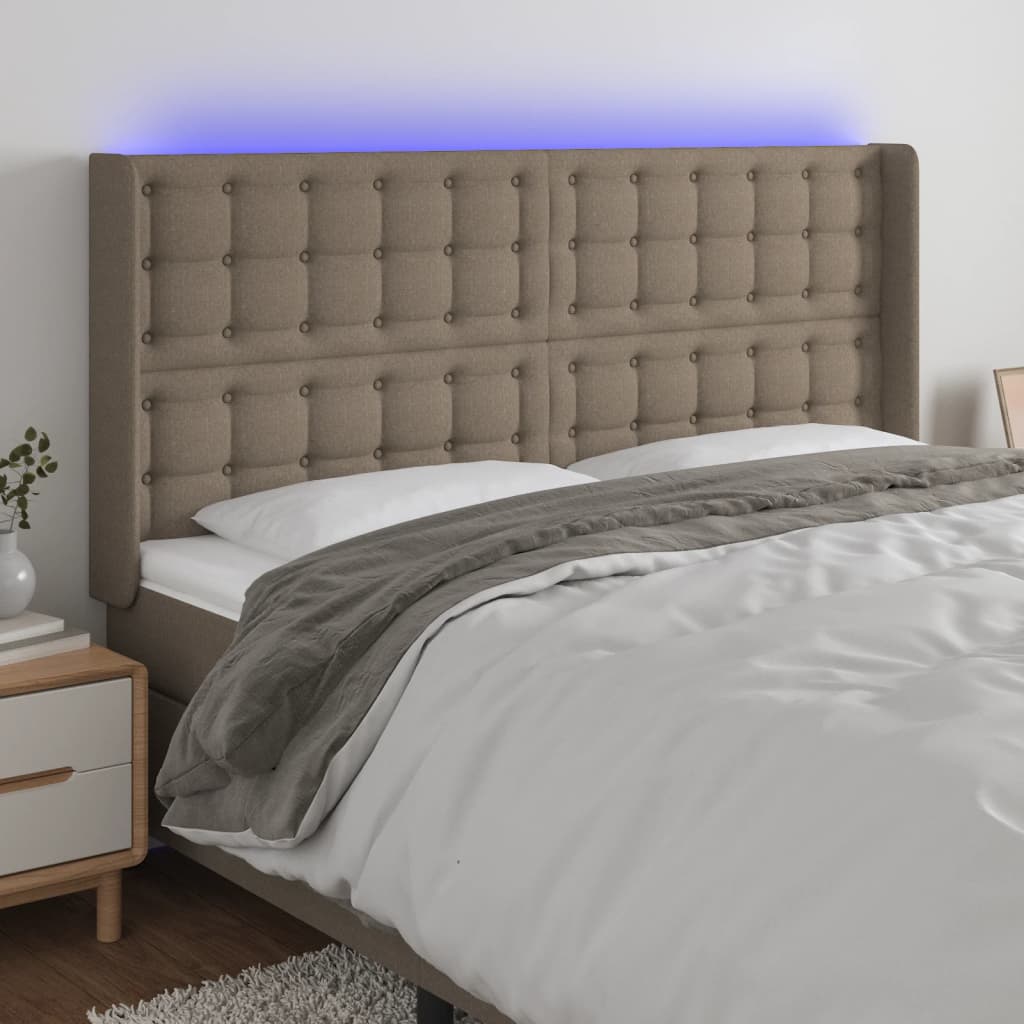 Hoofdbord LED 163x16x118/128 cm stof taupe – afbeelding 1