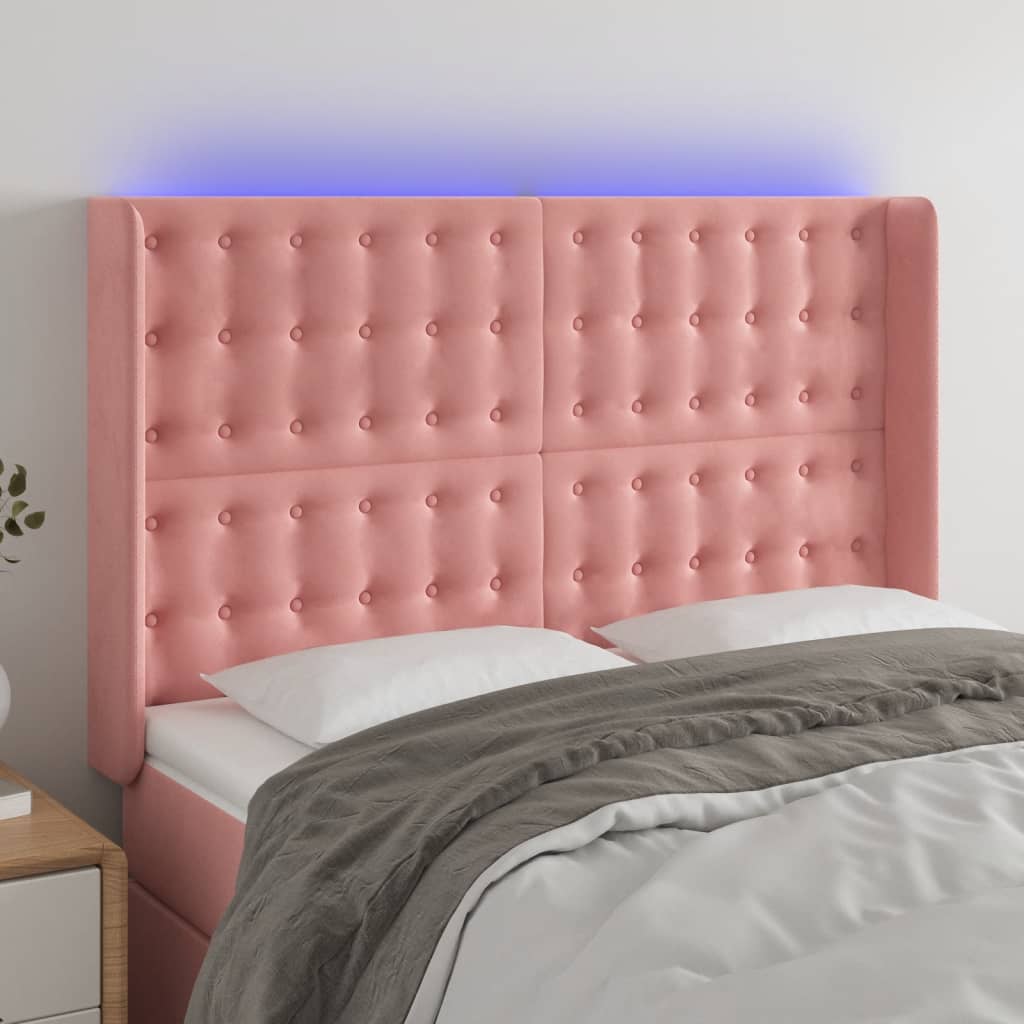 Hoofdbord LED 147x16x118/128 cm fluweel roze – afbeelding 1