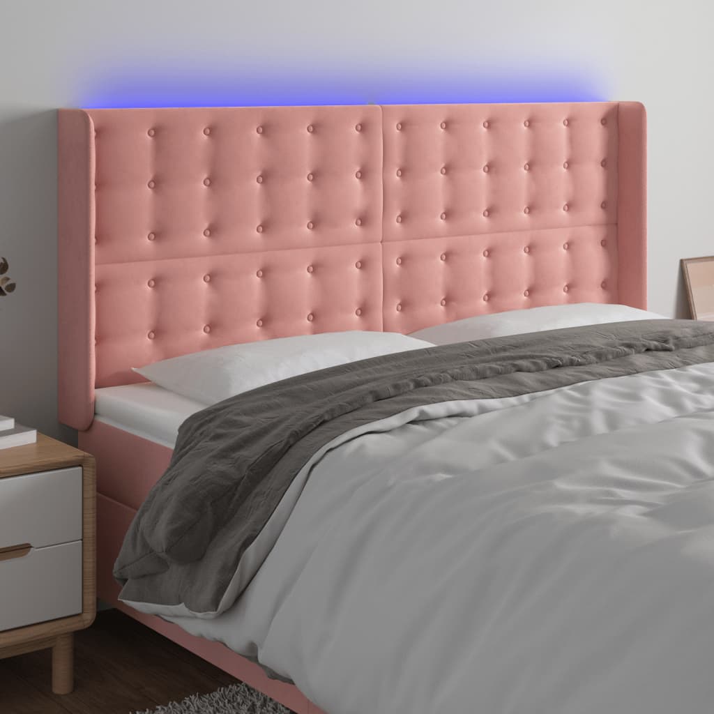 Hoofdbord LED 163x16x118/128 cm fluweel roze – afbeelding 1