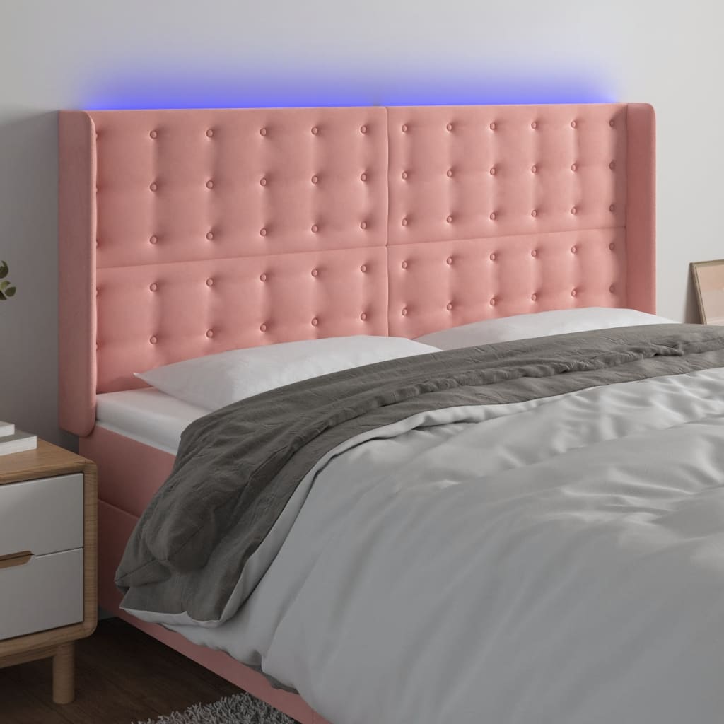 Hoofdbord LED 203x16x118/128 cm fluweel roze