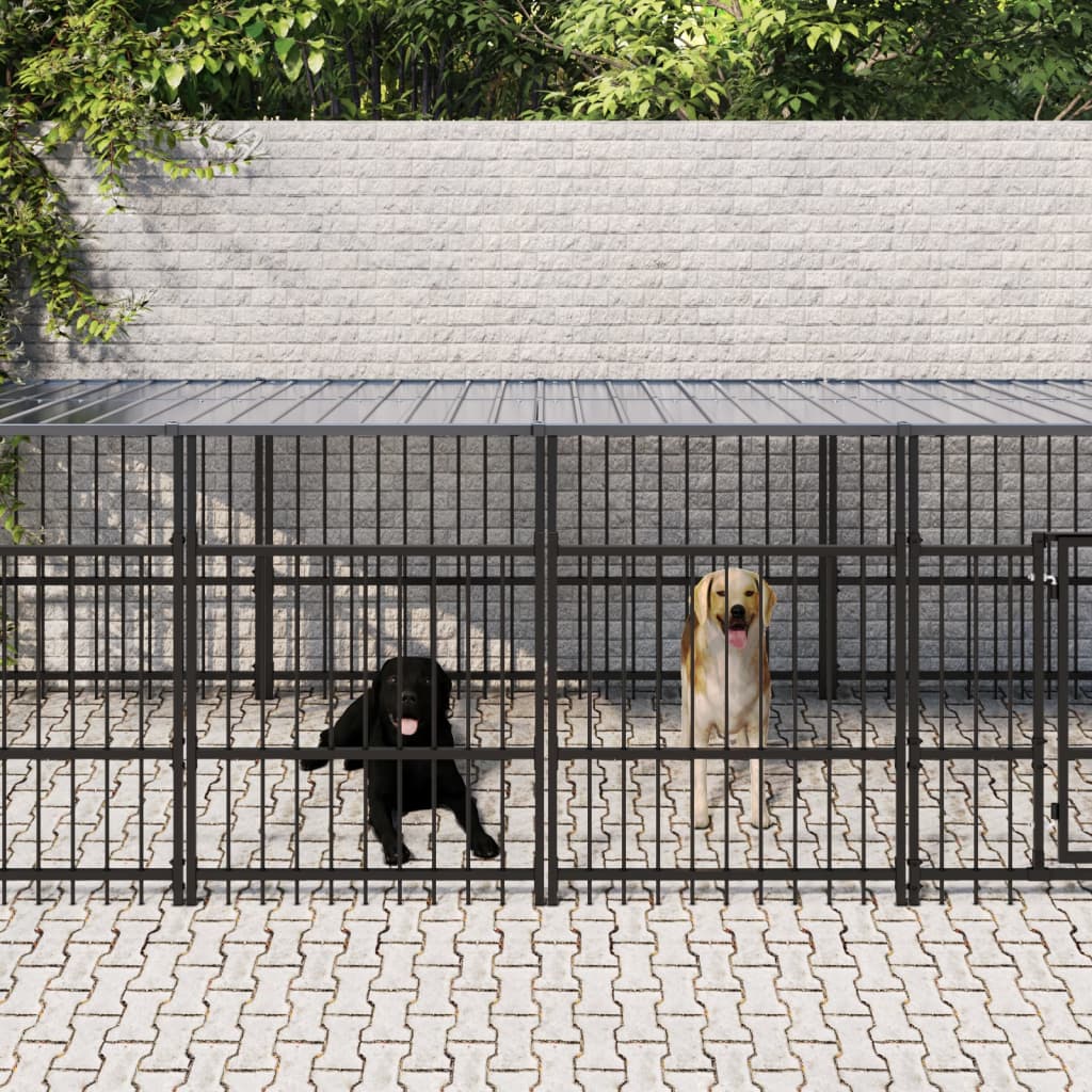 Hondenkennel voor buiten met dak 16,89 m² staal