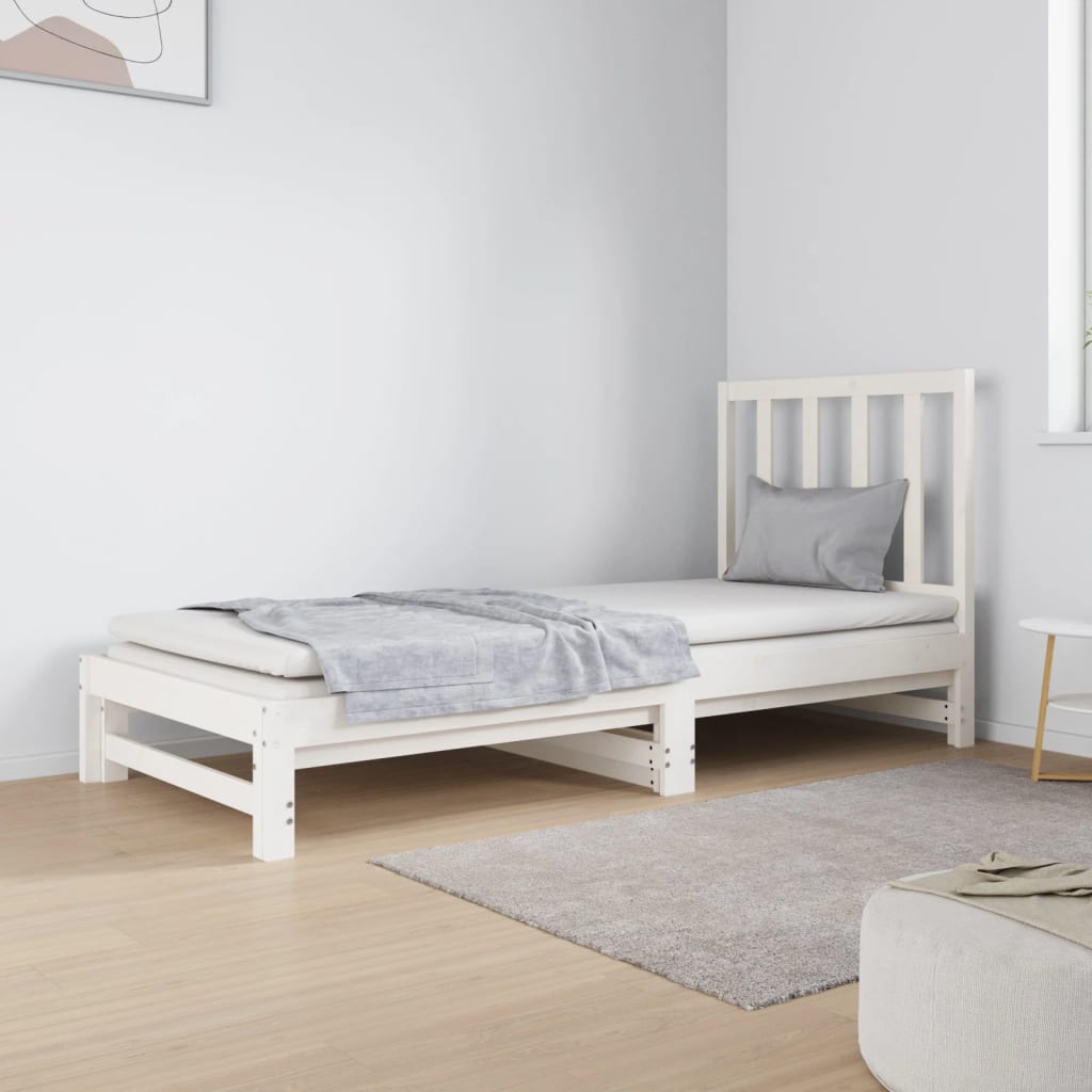 Slaapbank uitschuifbaar massief grenenhout wit 2x(90x190) cm – afbeelding 1