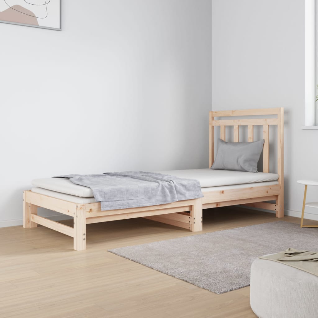 Slaapbank uitschuifbaar massief grenenhout 2x(90x190) cm – afbeelding 1