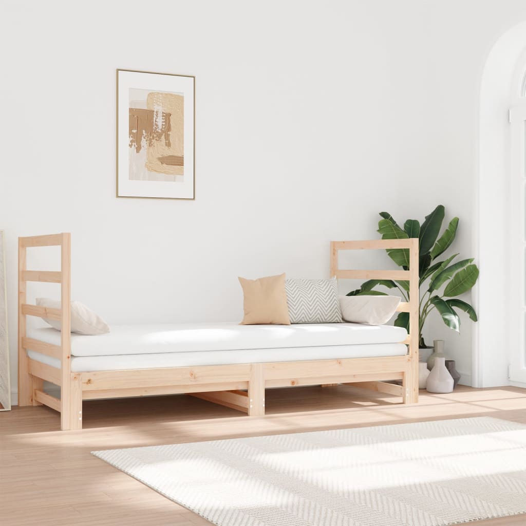Slaapbank uitschuifbaar massief grenenhout 2x(90x190) cm – afbeelding 1