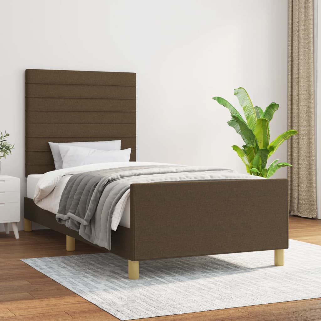 Bedframe zonder matras 90x190 cm stof donkerbruin – afbeelding 1