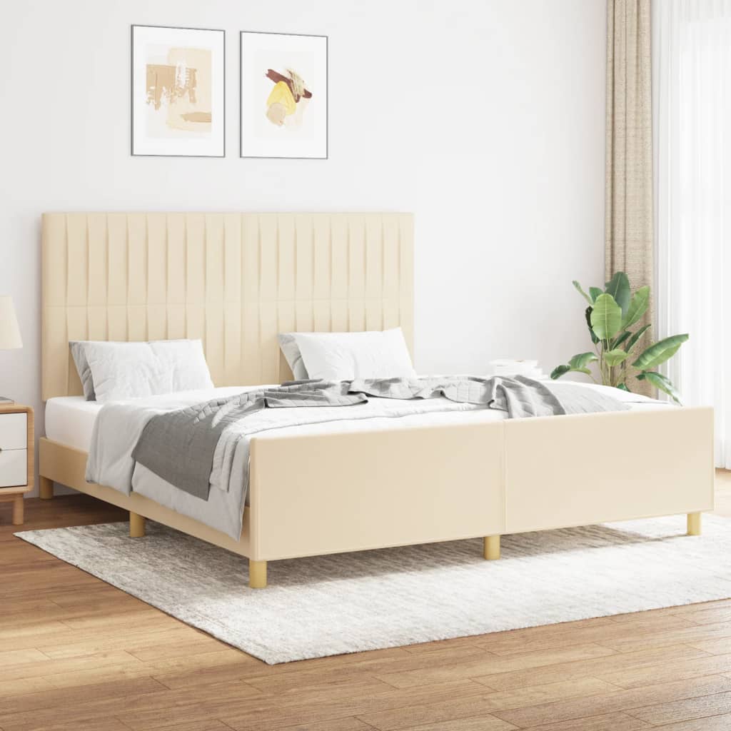 Bedframe zonder matras stof crèmekleurig 160x200 cm – afbeelding 1