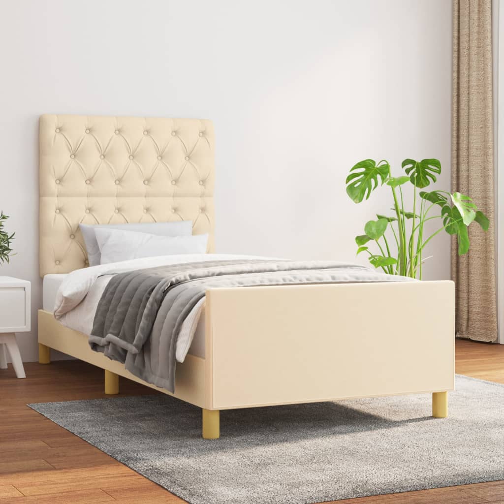 Bedframe zonder matras 80x200 cm stof crèmekleurig – afbeelding 1