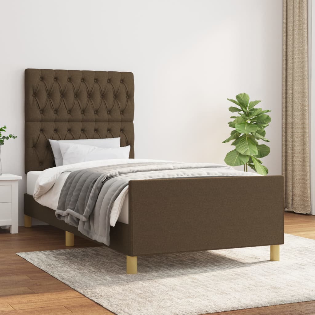 Bedframe zonder matras 90x200 cm stof donkerbruin – afbeelding 1