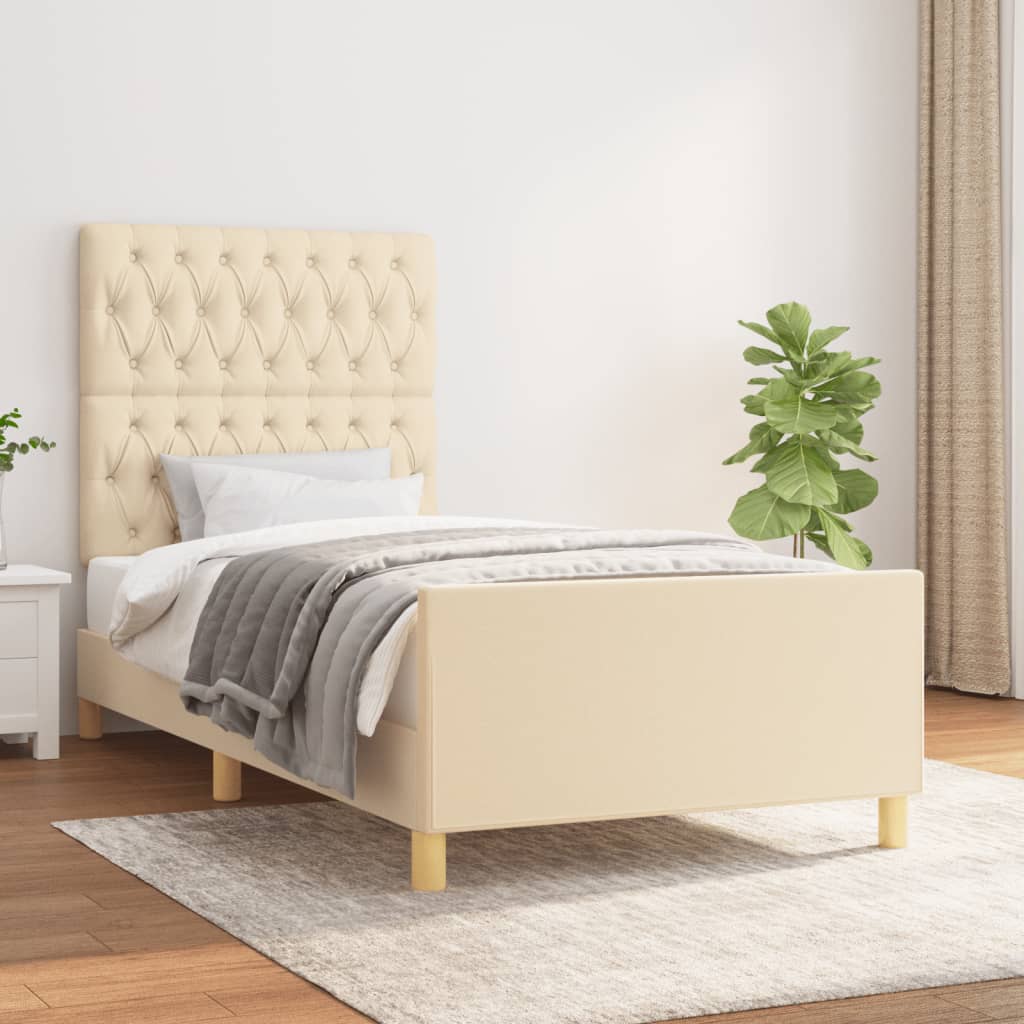 Bedframe zonder matras 90x200 cm stof crèmekleurig – afbeelding 1
