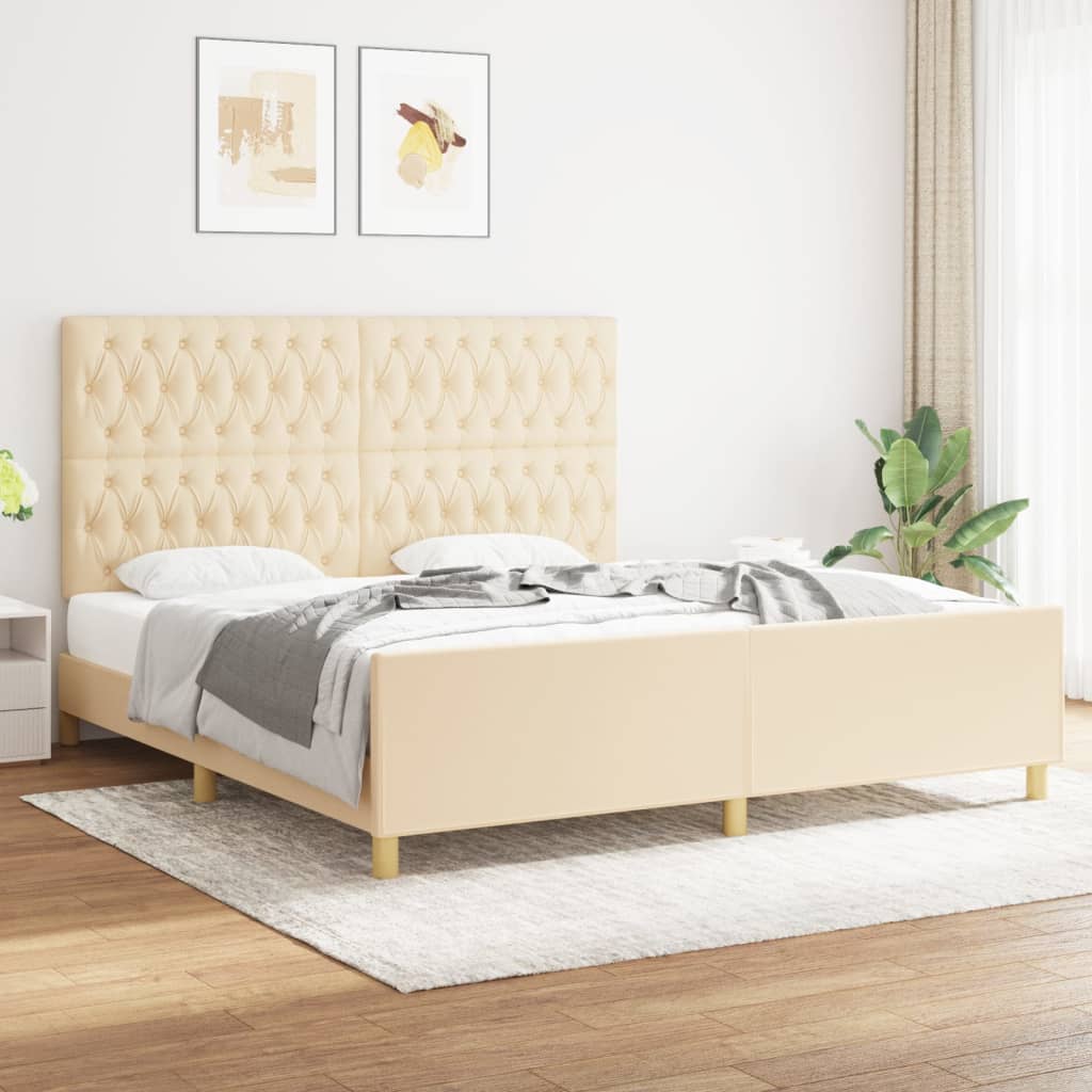 Bedframe zonder matras stof crèmekleurig 180x200 cm – afbeelding 1