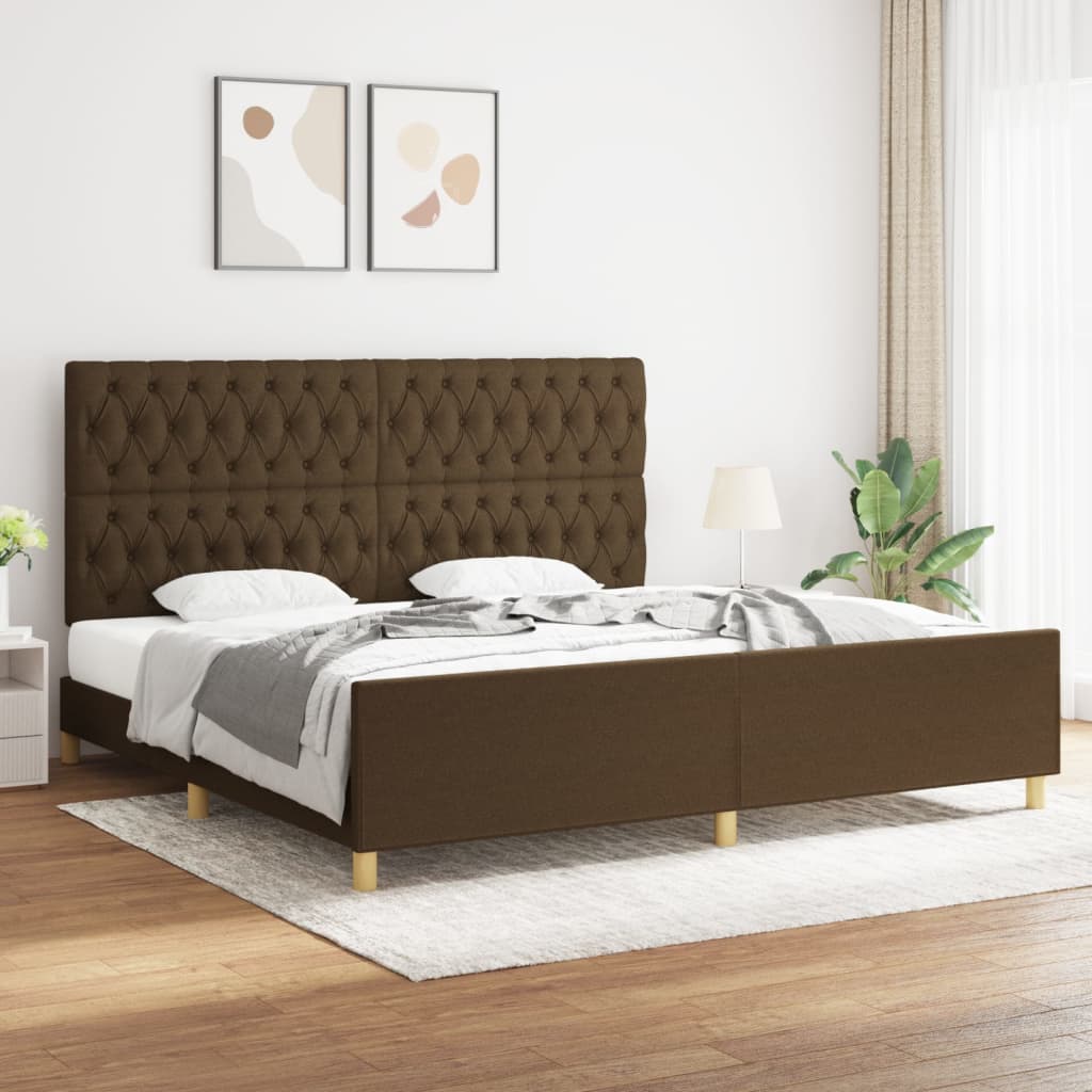 Bedframe met hoofdeinde stof donkerbruin 200x200 cm – afbeelding 1