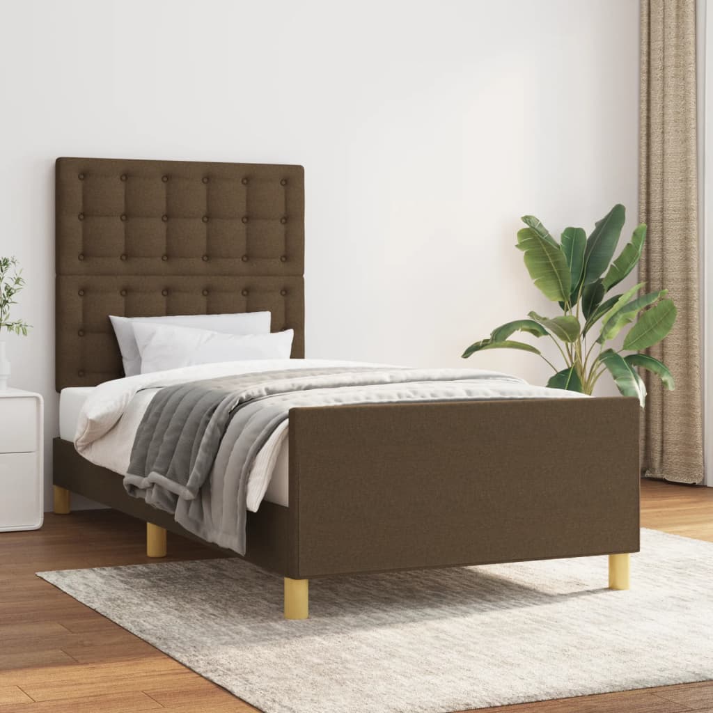 Bedframe zonder matras 90x200 cm stof donkerbruin – afbeelding 1