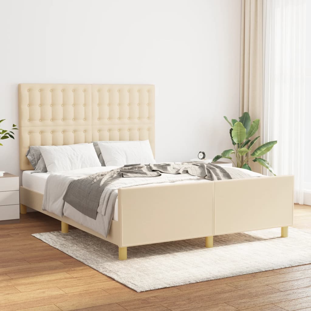 Bedframe zonder matras stof crèmekleurig 140x200 cm – afbeelding 1