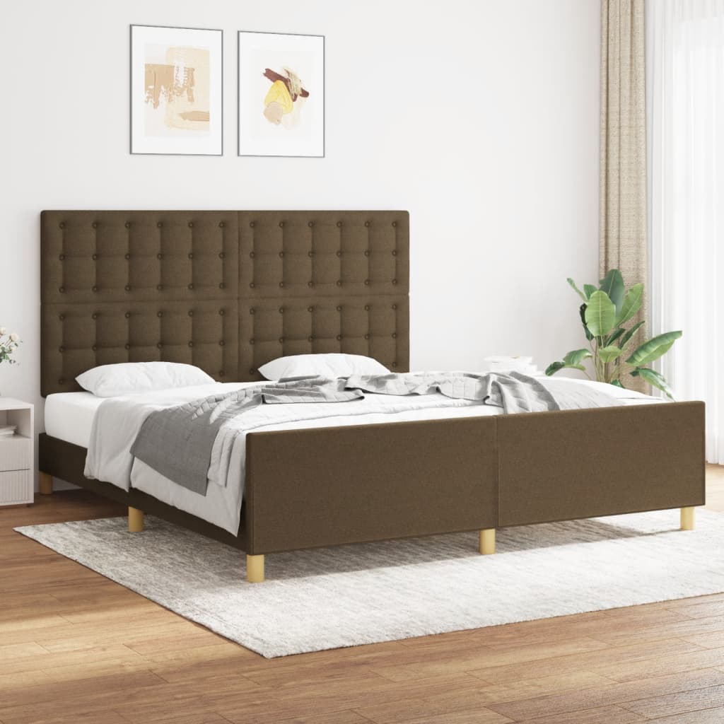 Bedframe met hoofdeinde stof donkerbruin 180x200 cm – afbeelding 1