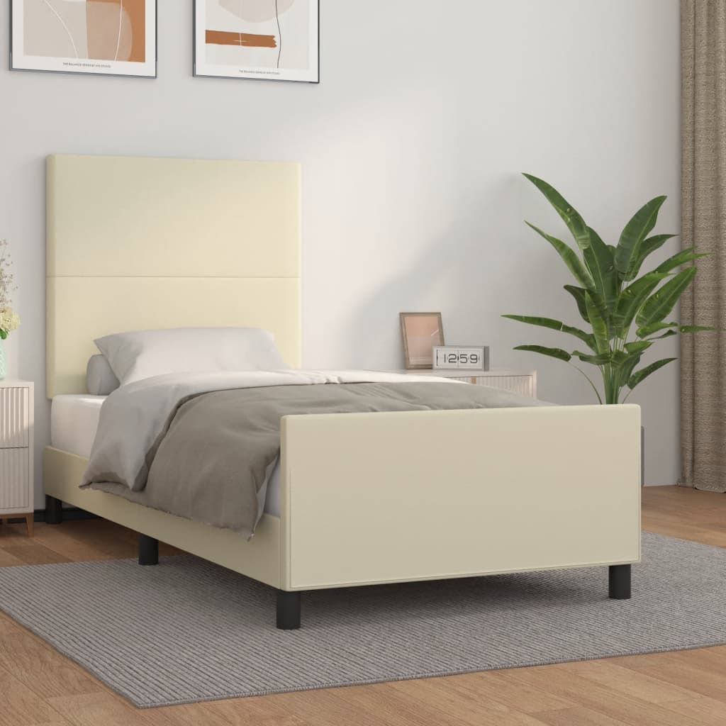 Bedframe met hoofdbord kunstleer crèmekleurig 80x200 cm – afbeelding 1