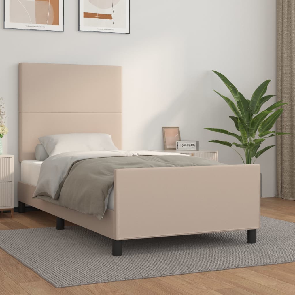 Bedframe met hoofdbord kunstleer cappucinnokleurig 90x190 cm – afbeelding 1