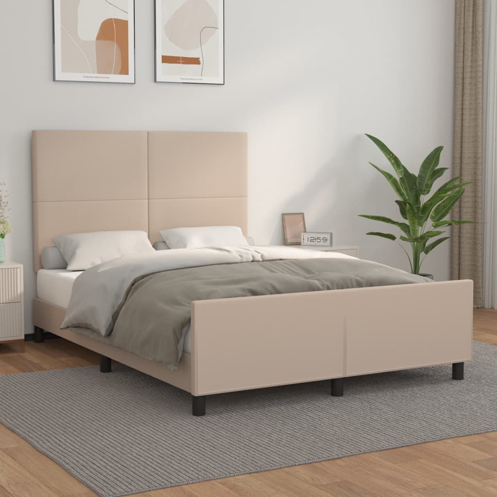 Bedframe met hoofdbord kunstleer cappucinnokleurig 140x190 cm – afbeelding 1