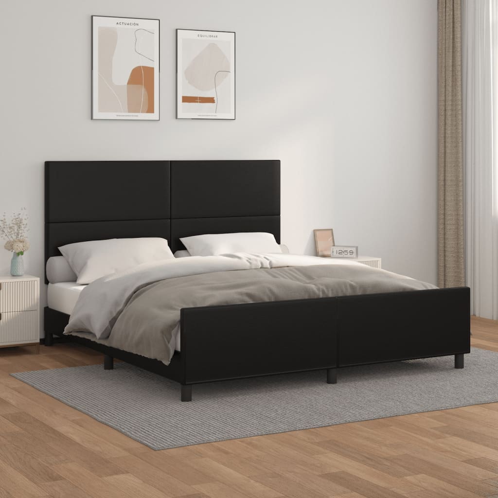 Bedframe met hoofdbord kunstleer zwart 160x200 cm – afbeelding 1
