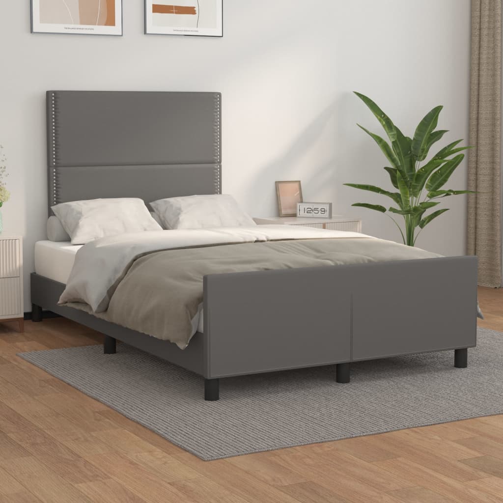 Bedframe met hoofdbord kunstleer grijs 120x200 cm – afbeelding 1