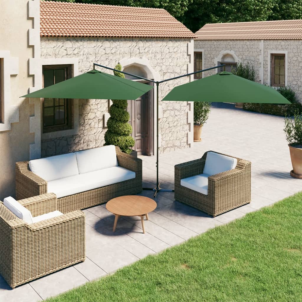 Parasol dubbel met stalen paal 600x300 cm groen – afbeelding 1
